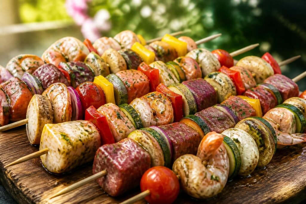 découvrez nos délicieuses recettes de brochettes marinées alliant viandes, poissons et légumes frais, parfaites pour savourer l'été en toute convivialité.