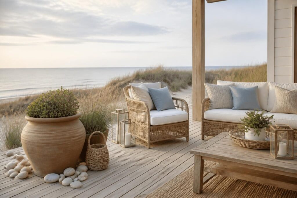 créez une ambiance bord de mer élégante sur votre terrasse avec nos conseils déco subtils et raffinés, pour un espace extérieur chic et naturel.