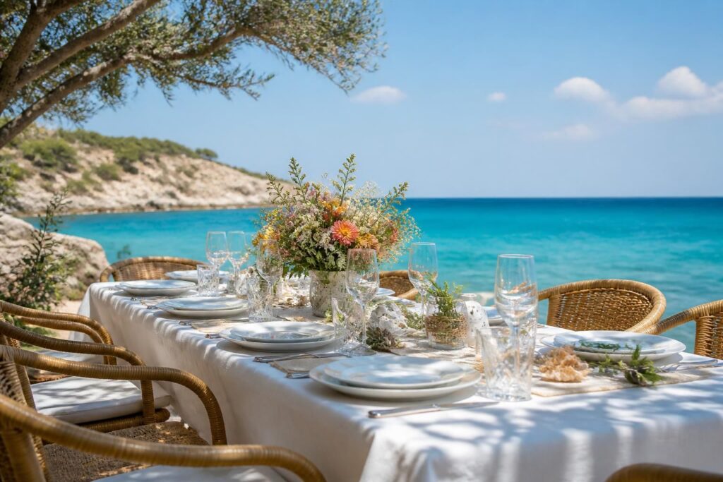 découvrez comment réussir votre réception en extérieur cet été avec un dressage de table élégant et une ambiance chaleureuse inspirée du bord de mer.