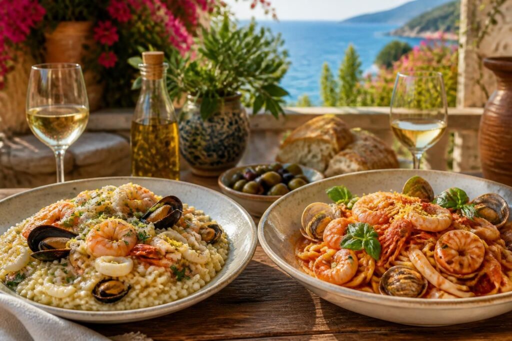 découvrez nos recettes savoureuses de risotto et pâtes aux fruits de mer, pour un voyage gourmand aux saveurs ensoleillées de la méditerranée.