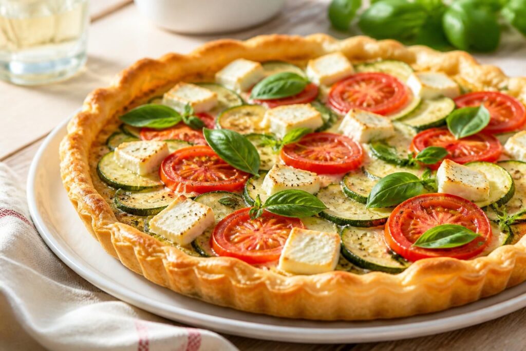 découvrez nos délicieuses tartes salées d'été à base de courgette, tomate, chèvre et basilic, parfaites pour des repas frais et savoureux en toute saison.