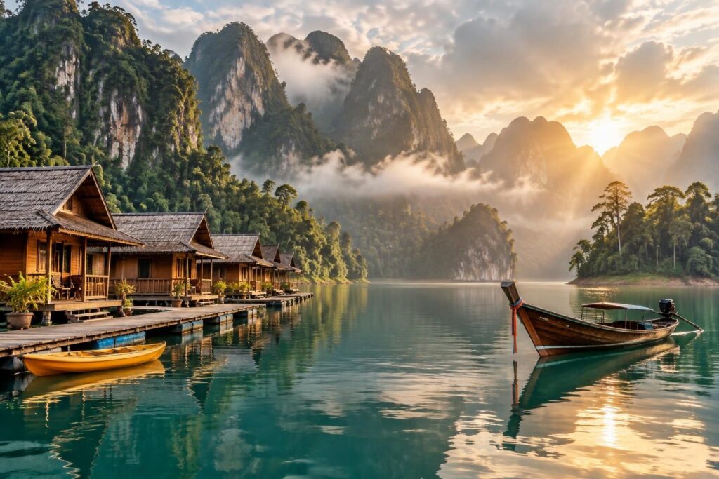 explorez le parc national de khao sok en thaïlande : bungalows au bord du lac, jungle luxuriante, randonnées et activités incontournables.