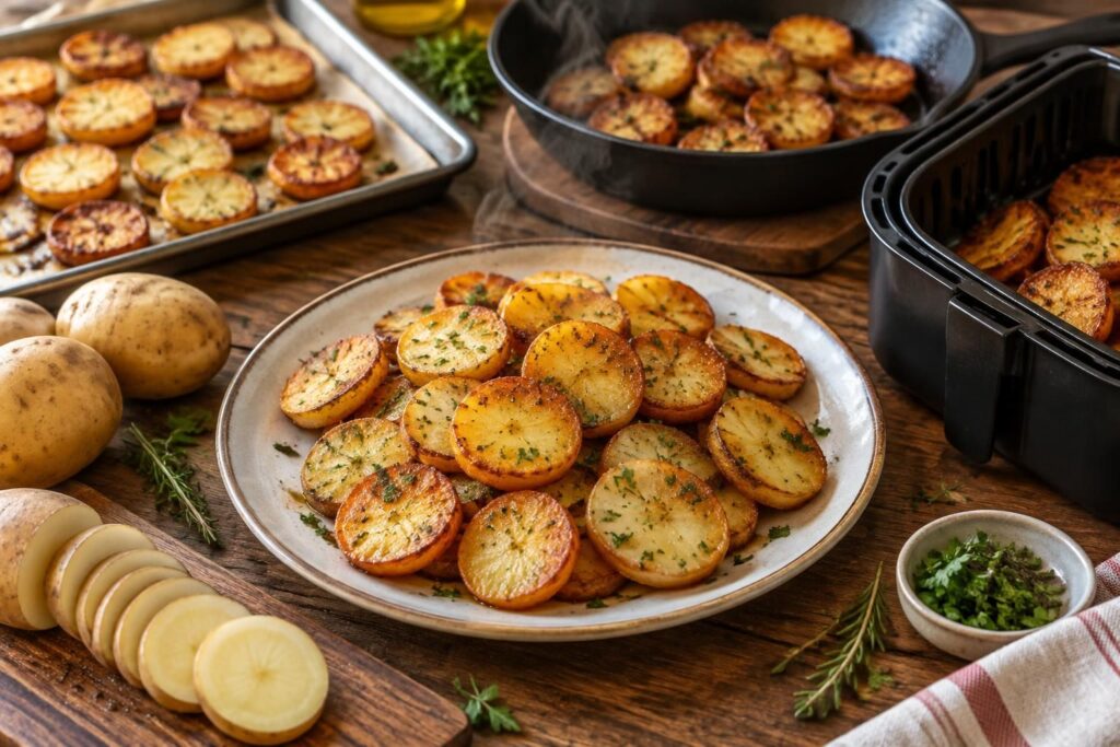 découvrez des recettes de pommes de terre rondes en rondelles, faciles à préparer au four, à la poêle ou à l’air fryer.